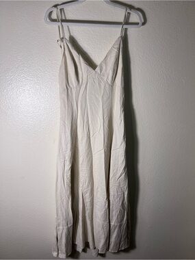 Cream Midi linen blend Dress with Spaghetti Straps open back size S